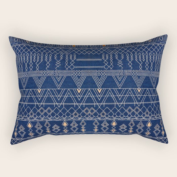 Blue Indigo Jeans Color, Bohemian Oriental Traditional Moroccan Fabric Style Rectangular Pillow Gallery Image 1