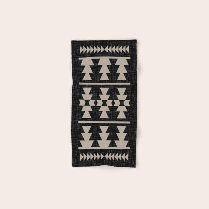 Southwestern Pattern 129 Black and Linen Hand & Bath Towel Gallery Image 1