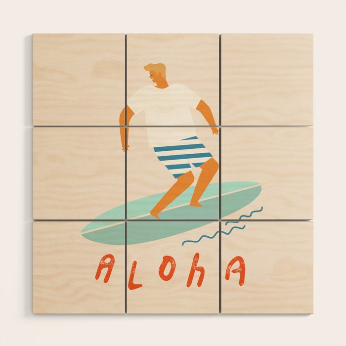 Surfer aloha poster Wood Wall Art Gallery Image 1