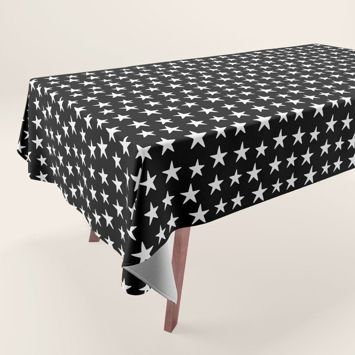 Star Pattern White On Black Tablecloth Gallery Image 1