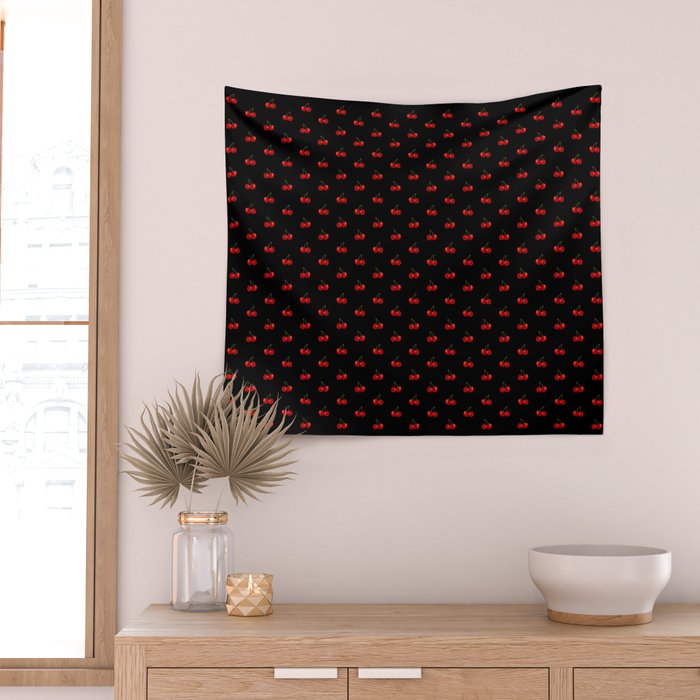 Y2K Cherries - Black Pattern Miniature Wall Tapestry Gallery Image 2