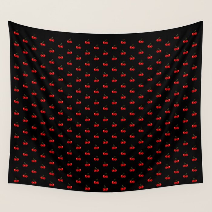 Y2K Cherries - Black Pattern Miniature Wall Tapestry Gallery Image 4
