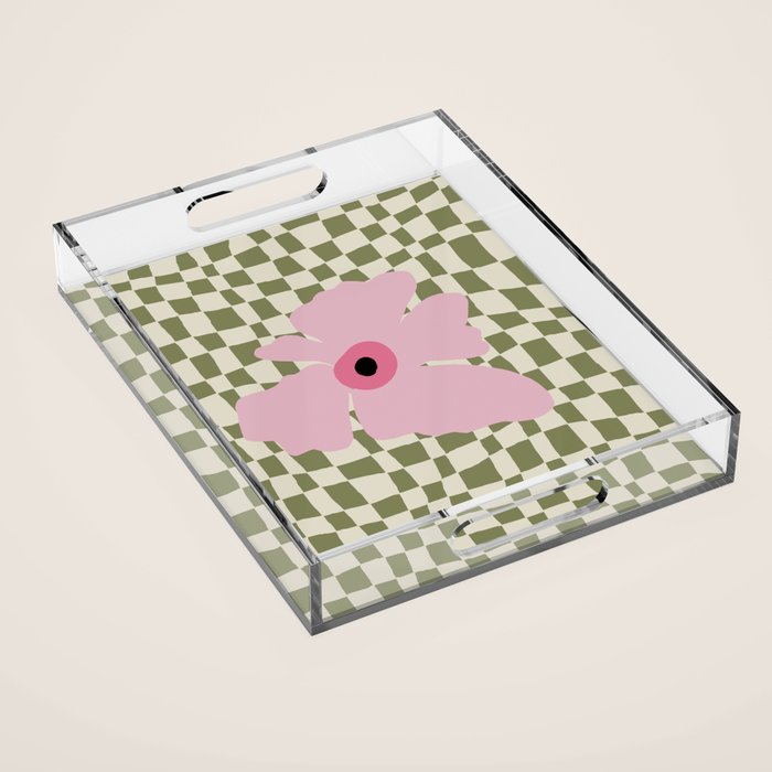 Minimal checkered flower  Acrylic Tray Gallery Image 1
