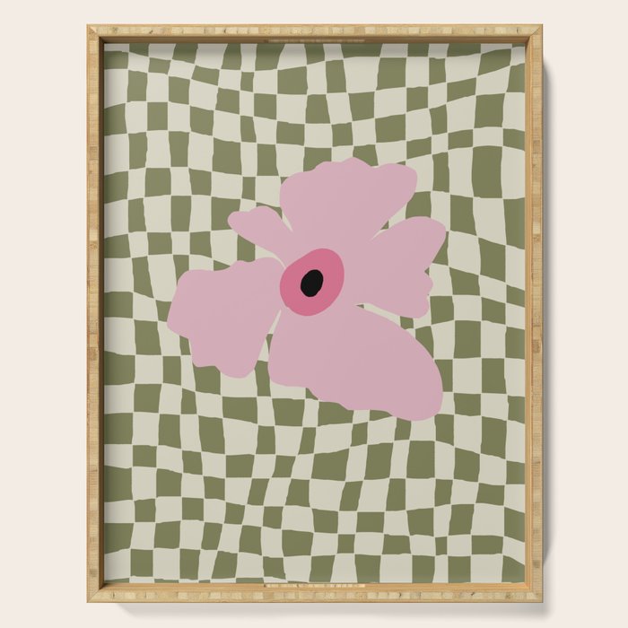 Minimal checkered flower  Serving Tray Gallery Image 1