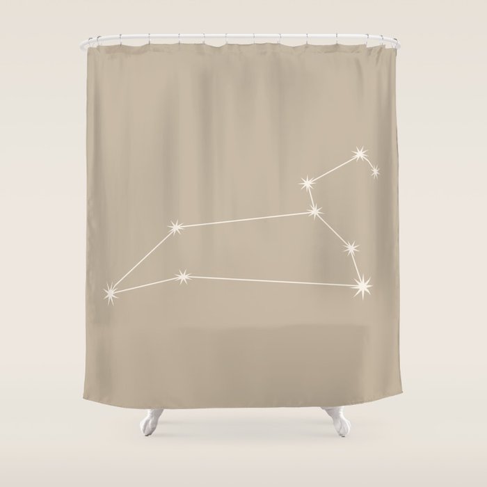 Leo Zodiac Star Constellation Line Art Beige Shower Curtain Gallery Image 1