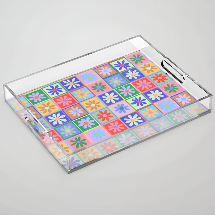 Checkered Flower Pattern  Acrylic Tray Gallery Image 1