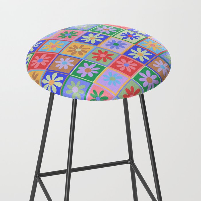 Checkered Flower Pattern  Stool Gallery Image 2
