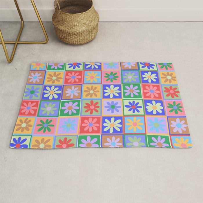 Checkered Flower Pattern  Rug Gallery Image 1