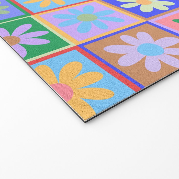 Checkered Flower Pattern  Welcome Mat Gallery Image 2