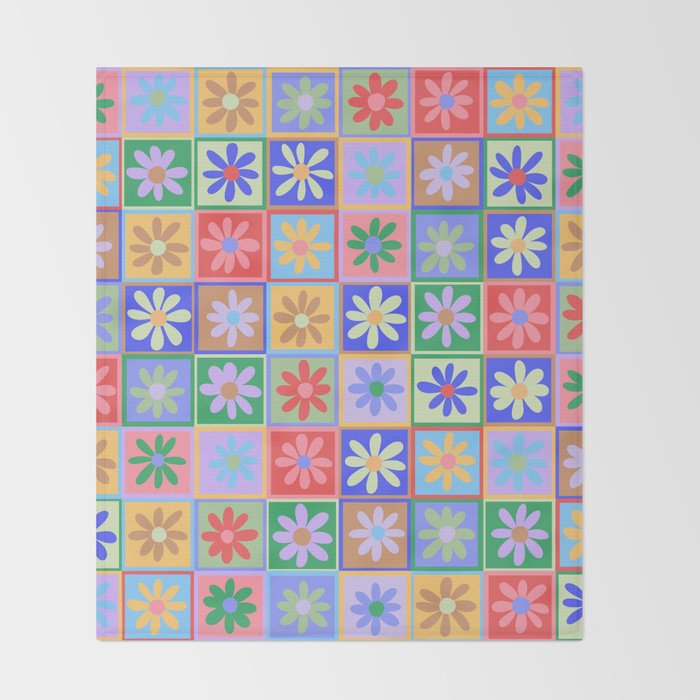 Checkered Flower Pattern  Throw Blanket Gallery Image 2