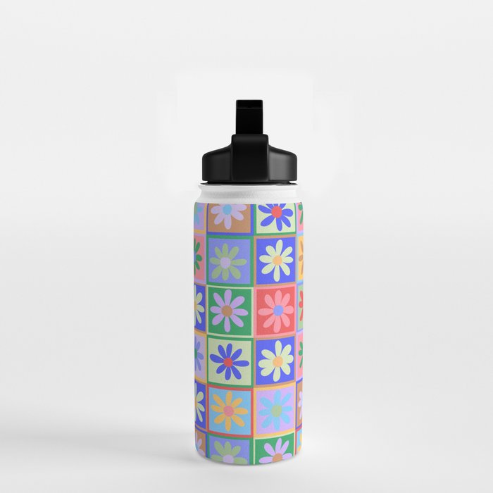 Checkered Flower Pattern  Water Bottle Gallery Image 2