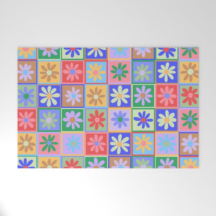 Checkered Flower Pattern  Welcome Mat Gallery Image 1