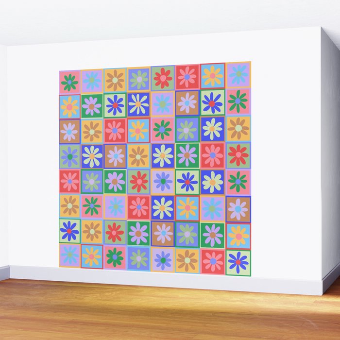 Checkered Flower Pattern  Wall Mural Gallery Image 2