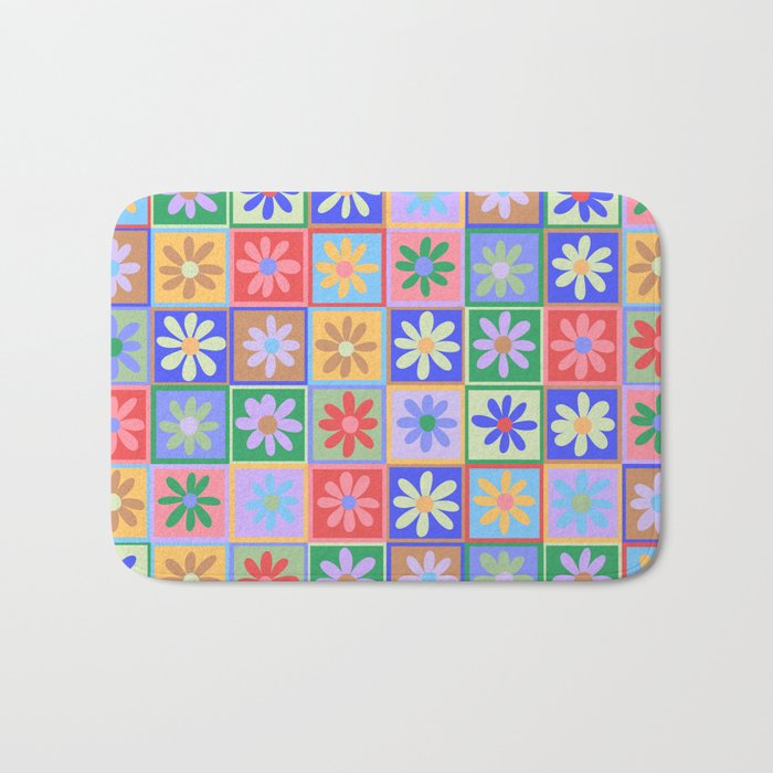 Checkered Flower Pattern  Bath Mat Gallery Image 1