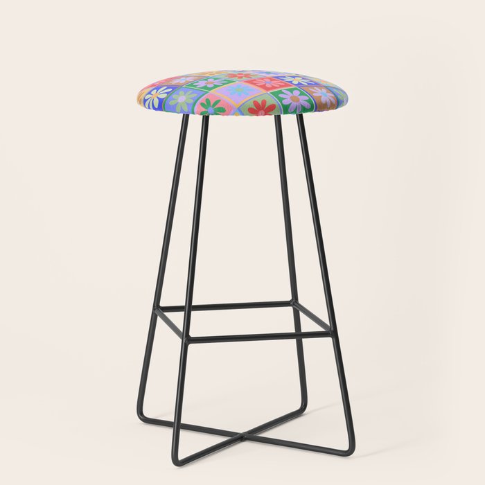Checkered Flower Pattern  Stool Gallery Image 1