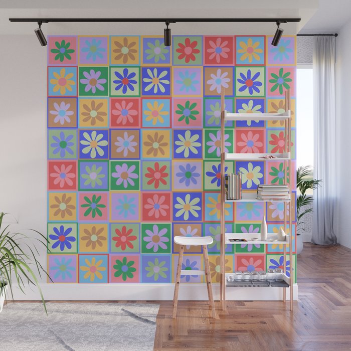 Checkered Flower Pattern  Wall Mural Gallery Image 1