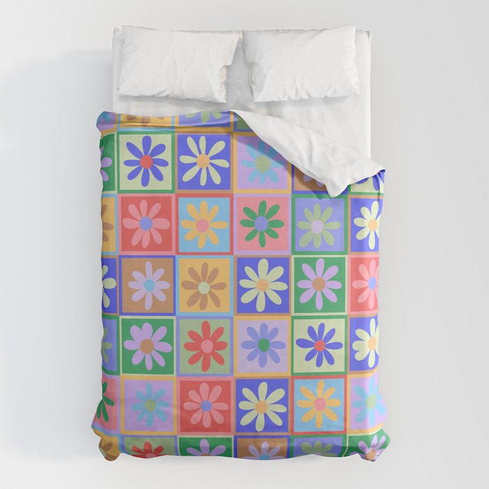 Checkered Flower Pattern  Duvet Cover Gallery Image 1