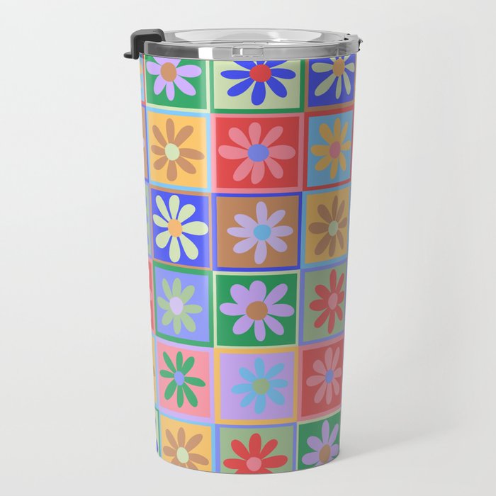 Checkered Flower Pattern  Travel Mug Gallery Image 3