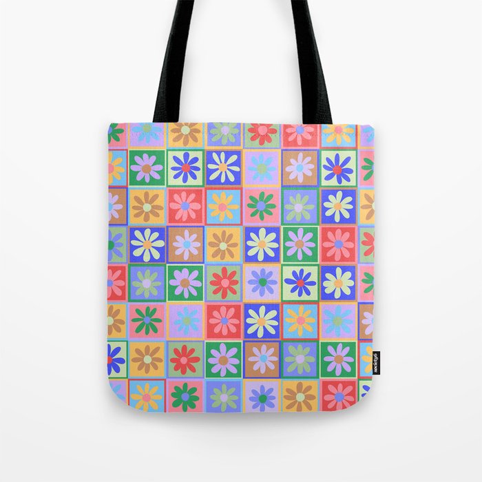 Checkered Flower Pattern  Tote Bag Gallery Image 1