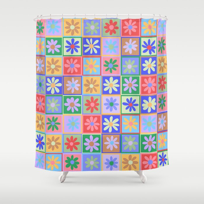 Checkered Flower Pattern  Shower Curtain Gallery Image 1