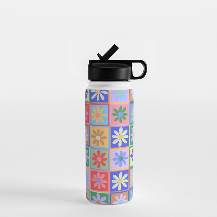 Checkered Flower Pattern  Water Bottle Gallery Image 1