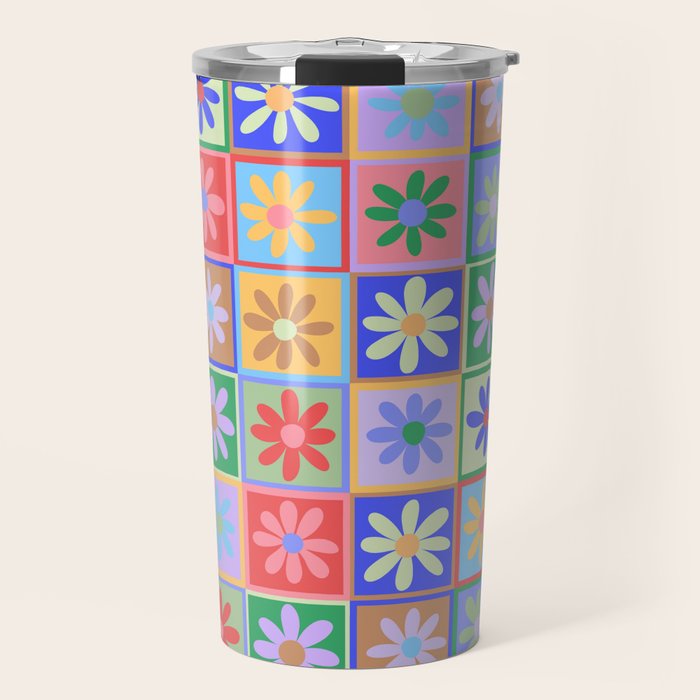 Checkered Flower Pattern  Travel Mug Gallery Image 1