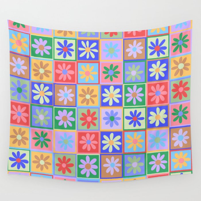 Checkered Flower Pattern  Wall Tapestry Gallery Image 4