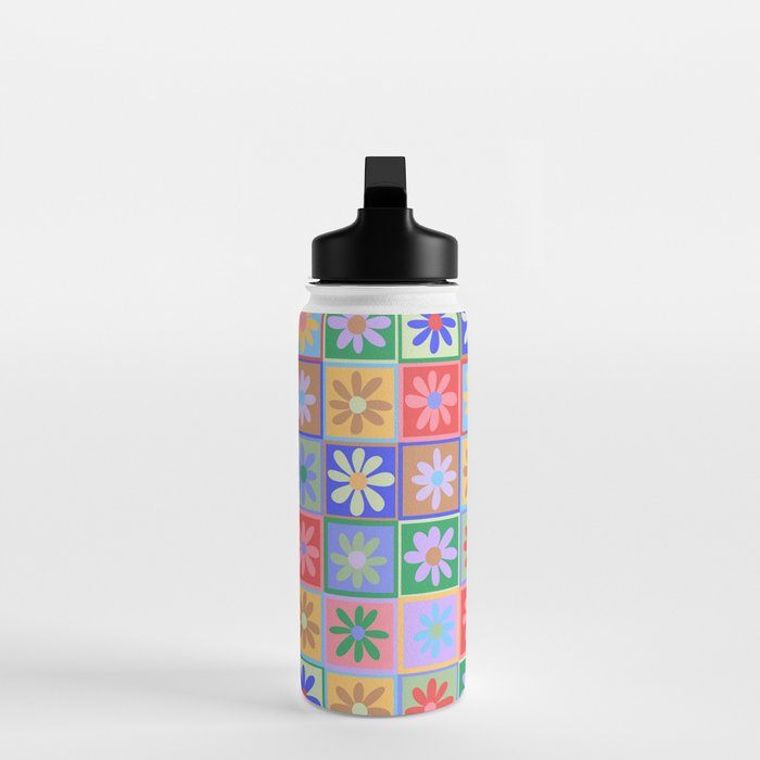 Checkered Flower Pattern  Water Bottle Gallery Image 3