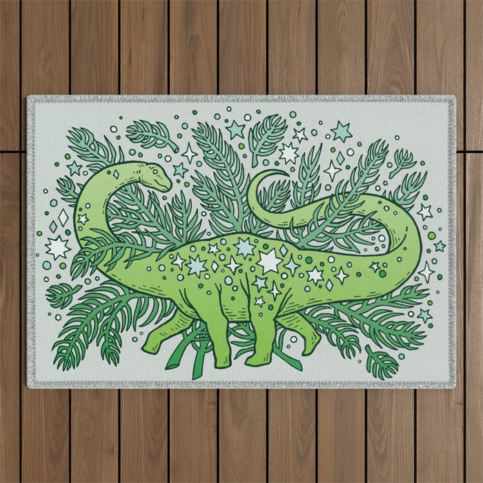 Evergreen Apatosaurus | Dinosaur Cosmic Festive Art Outdoor Rug Gallery Image 1