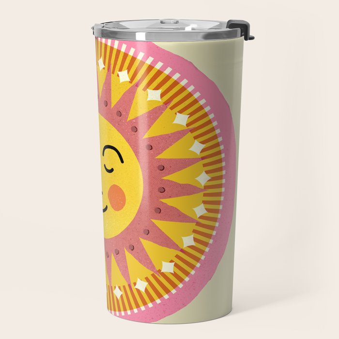 Smiling Sleeping Sun Face Travel Mug Gallery Image 2