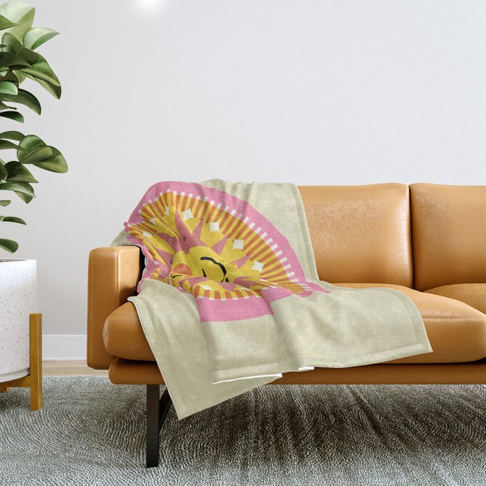 Smiling Sleeping Sun Face Throw Blanket Gallery Image 1