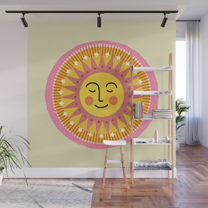 Smiling Sleeping Sun Face Wall Mural Gallery Image 1