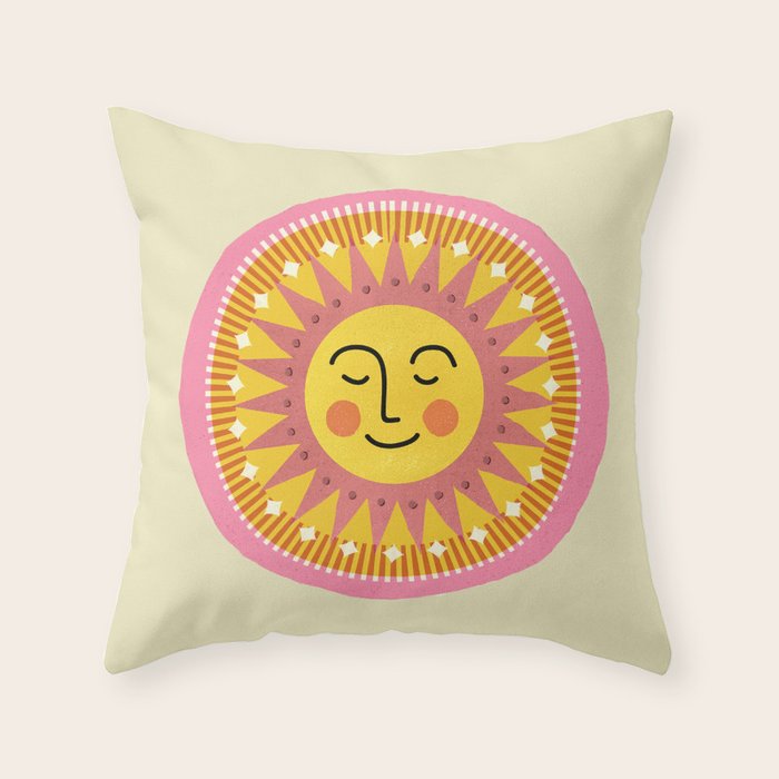Smiling Sleeping Sun Face Throw Pillow Gallery Image 6