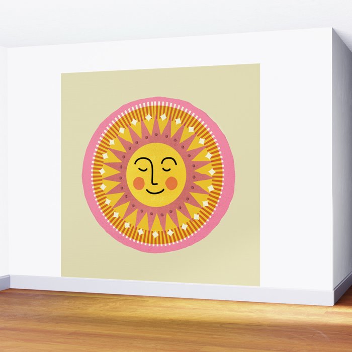 Smiling Sleeping Sun Face Wall Mural Gallery Image 2
