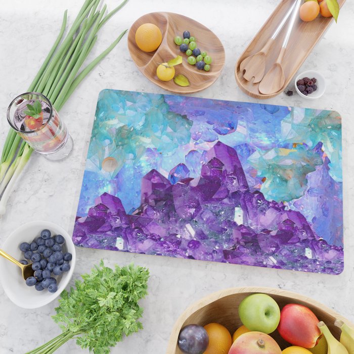 PURPLE AMETHYST CRYSTALS & BLUE-GREEN AQUAMARINE Cutting Board Gallery Image 2