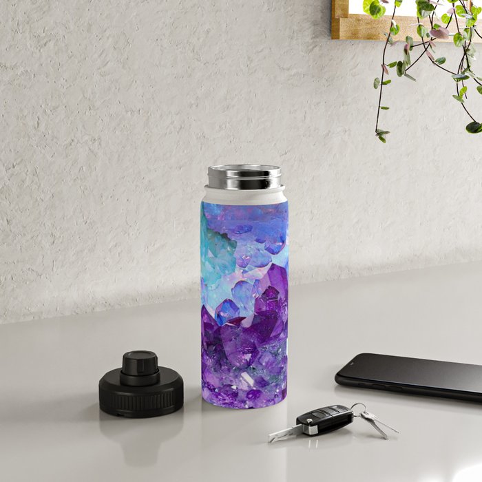 PURPLE AMETHYST CRYSTALS & BLUE-GREEN AQUAMARINE Water Bottle Gallery Image 4