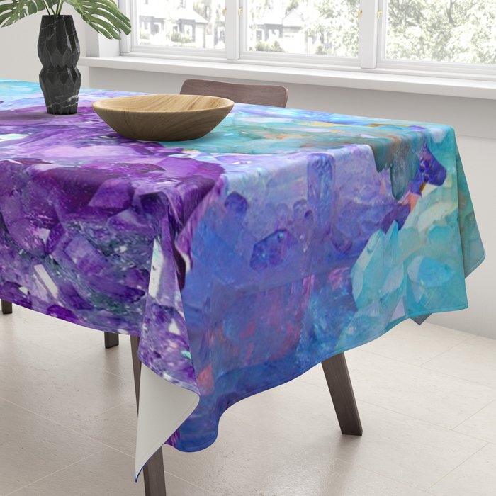 PURPLE AMETHYST CRYSTALS & BLUE-GREEN AQUAMARINE Tablecloth Gallery Image 3