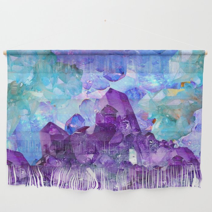 PURPLE AMETHYST CRYSTALS & BLUE-GREEN AQUAMARINE Wall Hanging Gallery Image 1