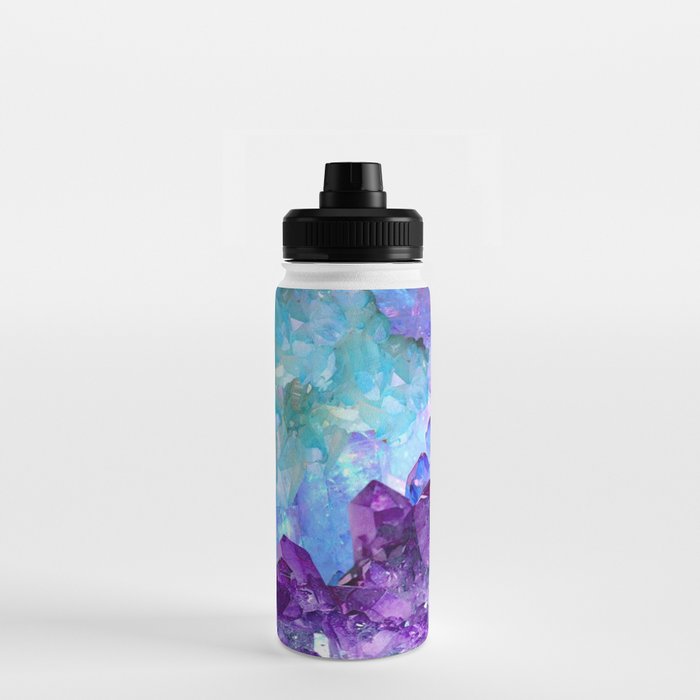 PURPLE AMETHYST CRYSTALS & BLUE-GREEN AQUAMARINE Water Bottle Gallery Image 3