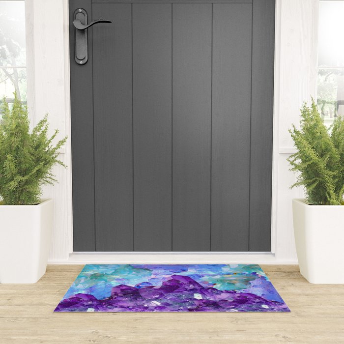 PURPLE AMETHYST CRYSTALS & BLUE-GREEN AQUAMARINE Welcome Mat Gallery Image 3