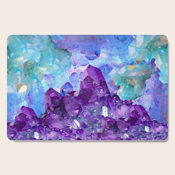 PURPLE AMETHYST CRYSTALS & BLUE-GREEN AQUAMARINE Cutting Board Gallery Image 1