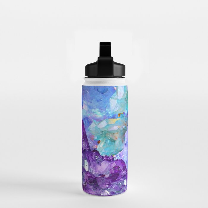 PURPLE AMETHYST CRYSTALS & BLUE-GREEN AQUAMARINE Water Bottle Gallery Image 2