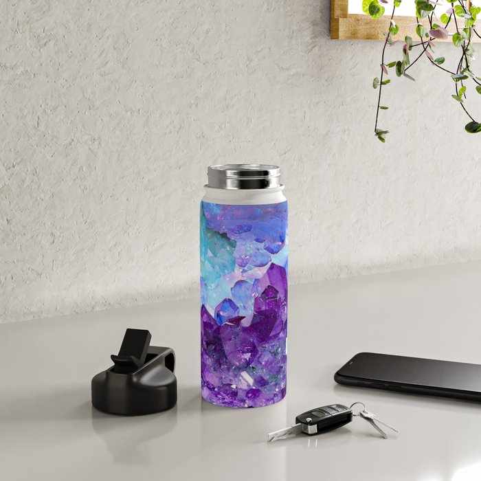 PURPLE AMETHYST CRYSTALS & BLUE-GREEN AQUAMARINE Water Bottle Gallery Image 4