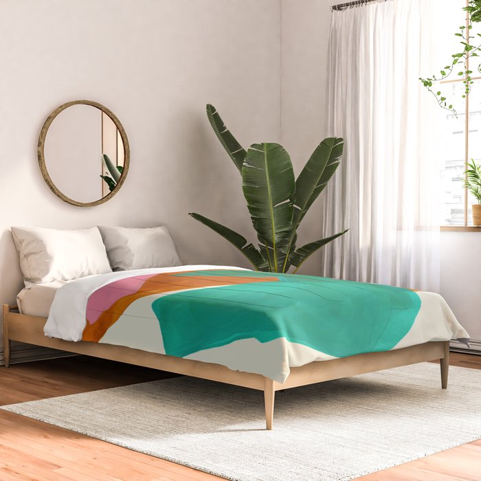 Ochre Pink Marine Green Fun Colorful Mid Century Modern Abstract Painting Shapes Pattern Comforter Gallery Image 2