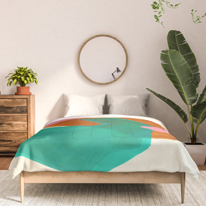 Ochre Pink Marine Green Fun Colorful Mid Century Modern Abstract Painting Shapes Pattern Comforter Gallery Image 3