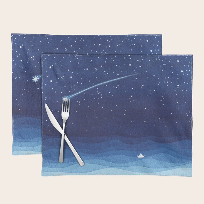 Falling star, shooting star, sailboat ocean waves blue sea Placemat Gallery Image 1