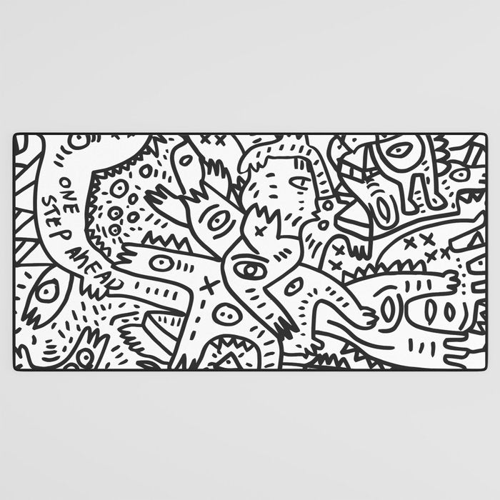 One Step Ahead Black and White Graffiti Street Art Desk Mat Gallery Image 3