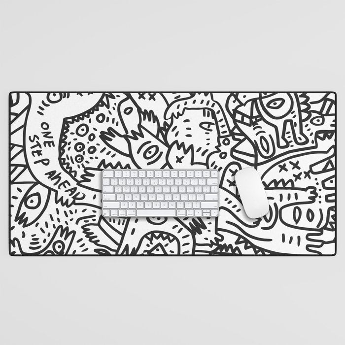 One Step Ahead Black and White Graffiti Street Art Desk Mat Gallery Image 1