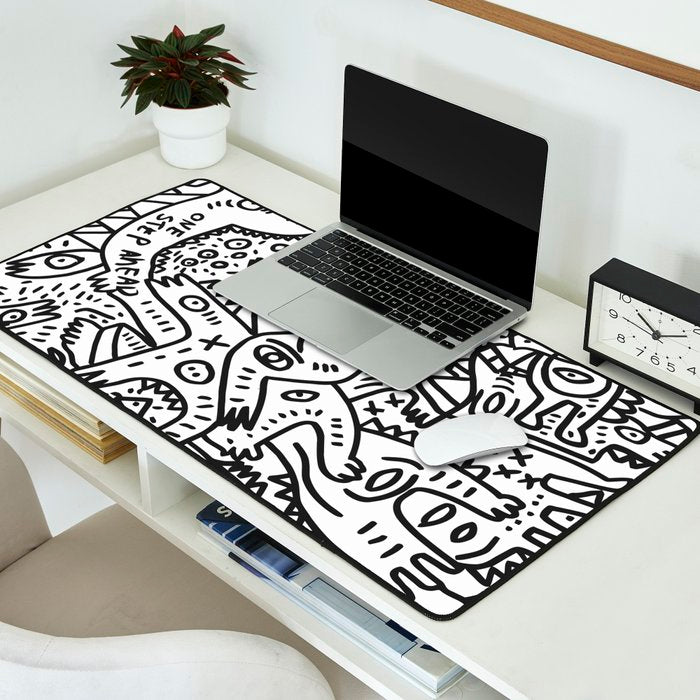 One Step Ahead Black and White Graffiti Street Art Desk Mat Gallery Image 2