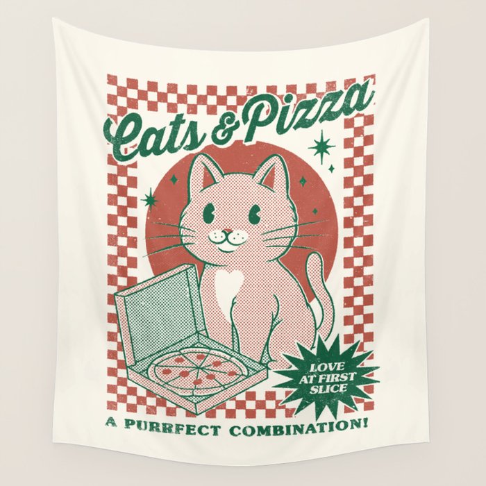 Cats and Pizza Wall Tapestry Gallery Image 1